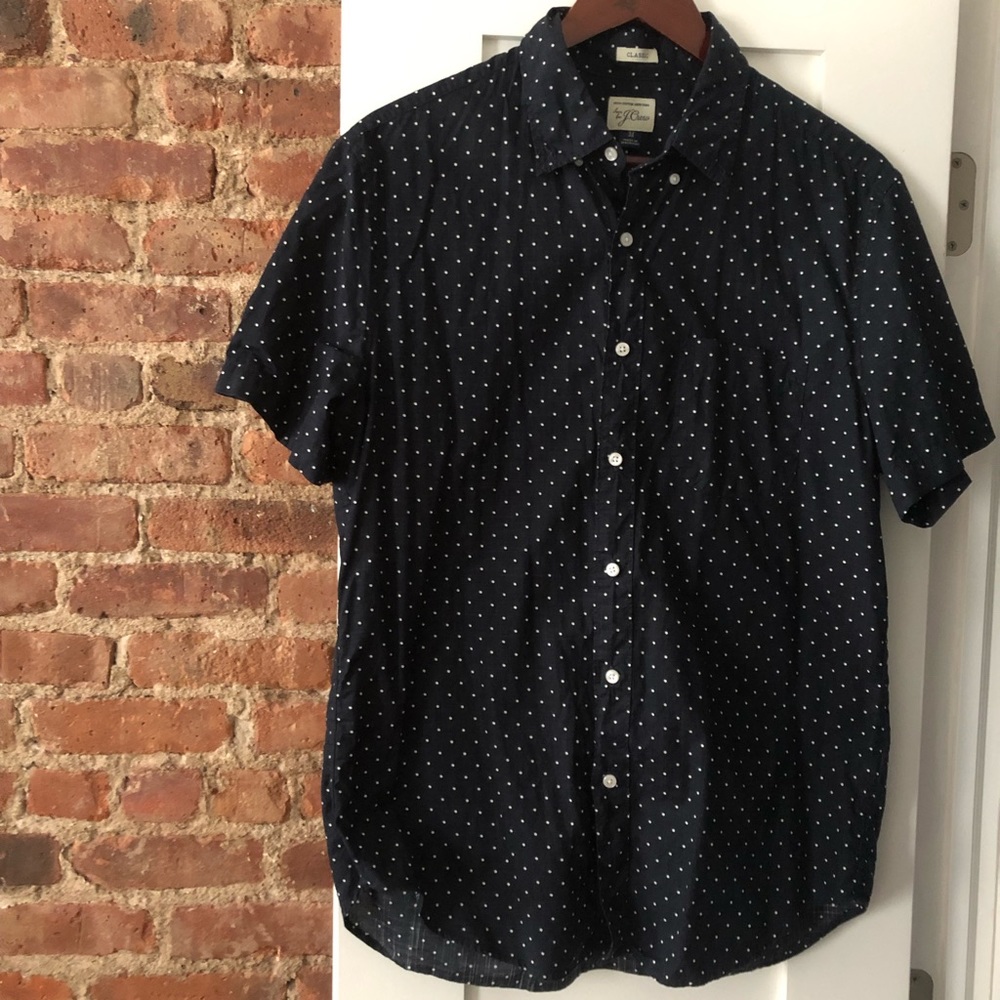 J. Crew Blue with White Polka Dot Shirt